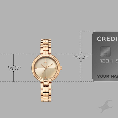 Fastrack Stunners Quartz Analog Beige Dial Rose Gold Stainless Steel Strap Watch For Girls 68063WM01