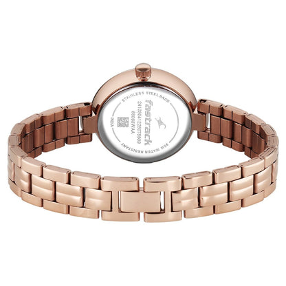 Fastrack Stunners Quartz Analog Beige Dial Rose Gold Stainless Steel Strap Watch For Girls 68063WM01