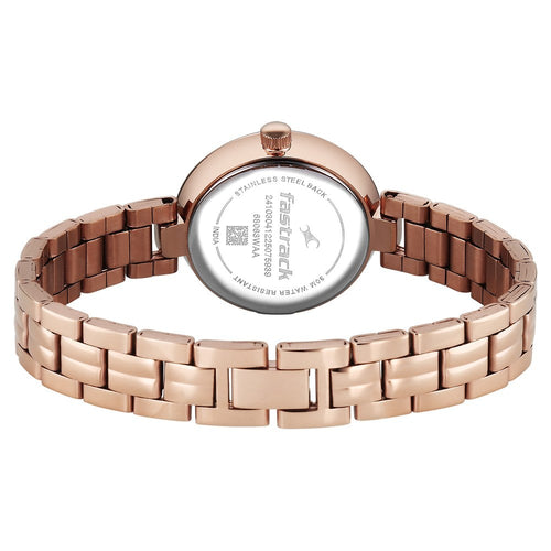 Fastrack Stunners Quartz Analog Beige Dial Rose Gold Stainless Steel Strap Watch For Girls 68063WM01