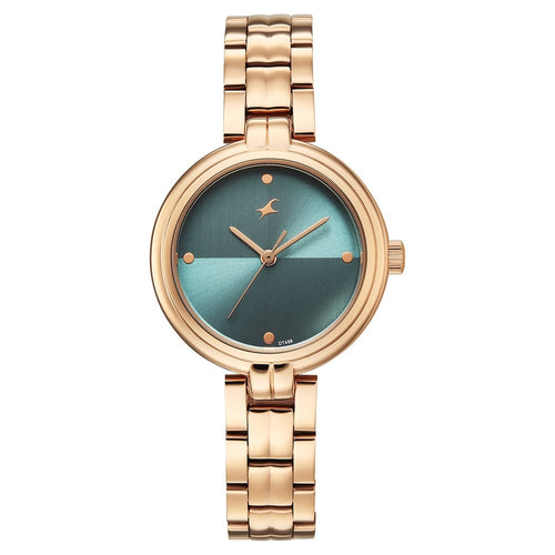Fastrack Stunners Quartz Analog Teal Dial Rose Gold Stainless Steel Strap Watch For Girls 68063WM02