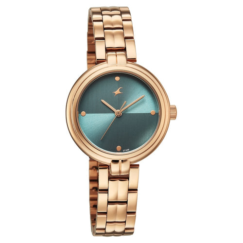 Fastrack Stunners Quartz Analog Teal Dial Rose Gold Stainless Steel Strap Watch For Girls 68063WM02