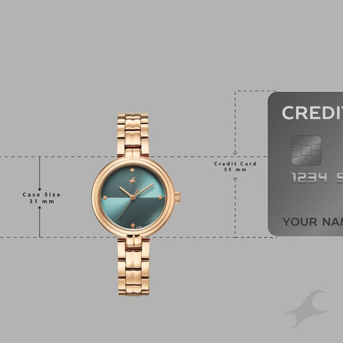 Fastrack Stunners Quartz Analog Teal Dial Rose Gold Stainless Steel Strap Watch For Girls 68063WM02