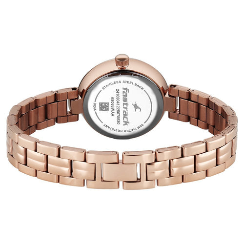 Fastrack Stunners Quartz Analog Teal Dial Rose Gold Stainless Steel Strap Watch For Girls 68063WM02