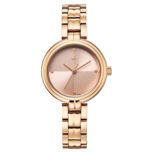 Fastrack Stunners Quartz Analog Pink Dial Rose Gold Stainless Steel Strap Watch For Girls 68063WM03
