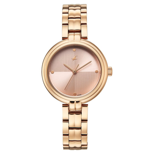 Fastrack Stunners Quartz Analog Pink Dial Rose Gold Stainless Steel Strap Watch For Girls 68063WM03
