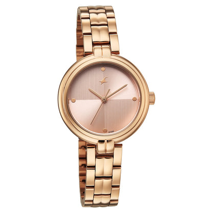 Fastrack Stunners Quartz Analog Pink Dial Rose Gold Stainless Steel Strap Watch For Girls 68063WM03