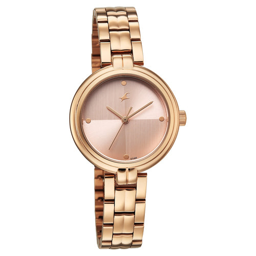 Fastrack Stunners Quartz Analog Pink Dial Rose Gold Stainless Steel Strap Watch For Girls 68063WM03