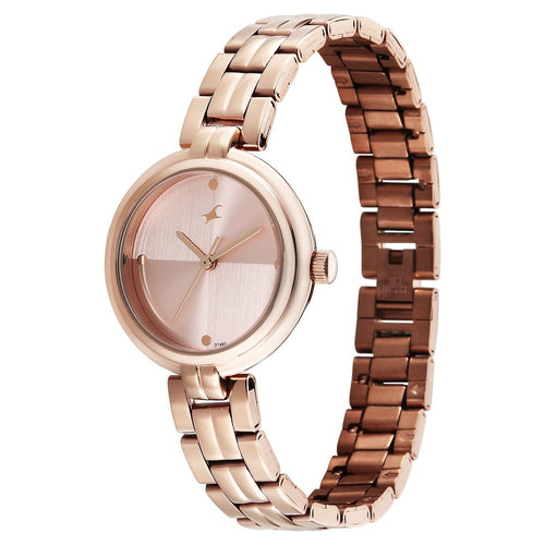 Fastrack Stunners Quartz Analog Pink Dial Rose Gold Stainless Steel Strap Watch For Girls 68063WM03