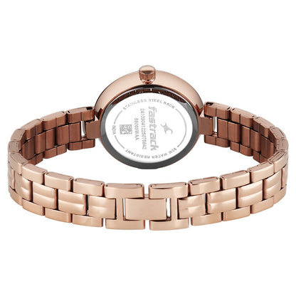 Fastrack Stunners Quartz Analog Pink Dial Rose Gold Stainless Steel Strap Watch For Girls 68063WM03