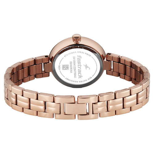 Fastrack Stunners Quartz Analog Pink Dial Rose Gold Stainless Steel Strap Watch For Girls 68063WM03