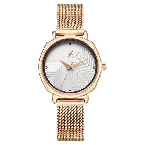 Fastrack Stunners Quartz Analog Silver Dial Rose Gold Stainless Steel Strap Watch For Girls 68064WM01
