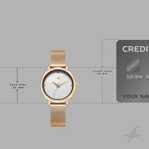 Fastrack Stunners Quartz Analog Silver Dial Rose Gold Stainless Steel Strap Watch For Girls 68064WM01