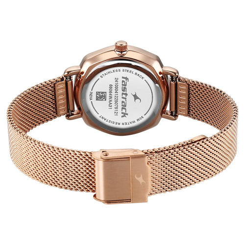 Fastrack Stunners Quartz Analog Silver Dial Rose Gold Stainless Steel Strap Watch For Girls 68064WM01