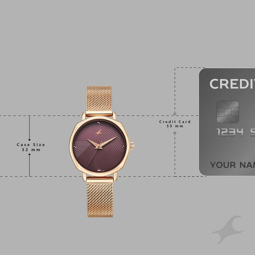Fastrack Stunners Quartz Analog Purple Dial Rose Gold Stainless Steel Strap Watch For Girls 68064WM02