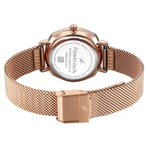 Fastrack Stunners Quartz Analog Purple Dial Rose Gold Stainless Steel Strap Watch For Girls 68064WM02