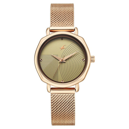 Fastrack Stunners Quartz Analog Green Dial Rose Gold Stainless Steel Strap Watch For Girls 68064WM03