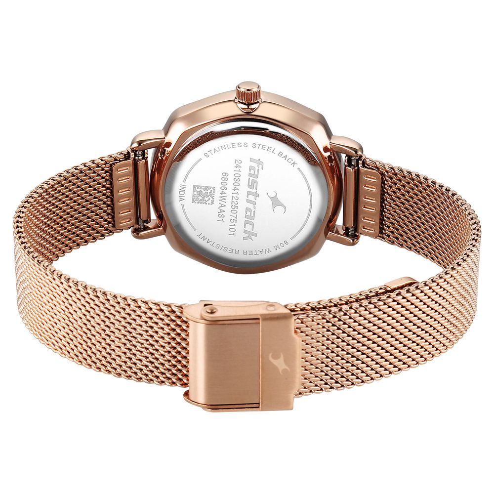 Fastrack Stunners Quartz Analog Green Dial Rose Gold Stainless Steel Strap Watch For Girls 68064WM03