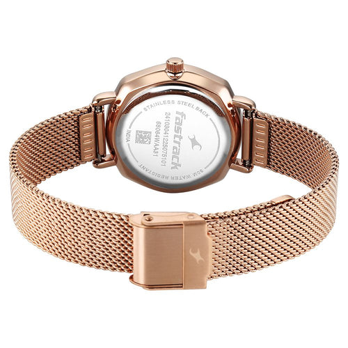 Fastrack Stunners Quartz Analog Green Dial Rose Gold Stainless Steel Strap Watch For Girls 68064WM03