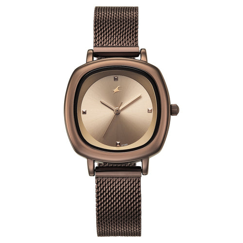 Fastrack Stunners Quartz Analog Brown Dial Brown Stainless Steel Strap Watch For Girls 68065QM01