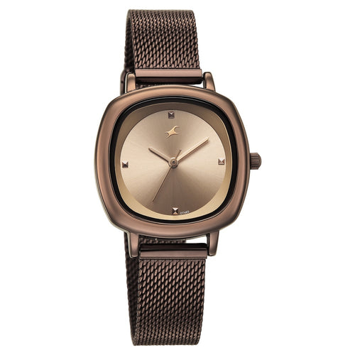 Fastrack Stunners Quartz Analog Brown Dial Brown Stainless Steel Strap Watch For Girls 68065QM01