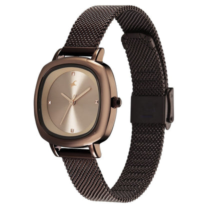 Fastrack Stunners Quartz Analog Brown Dial Brown Stainless Steel Strap Watch For Girls 68065QM01