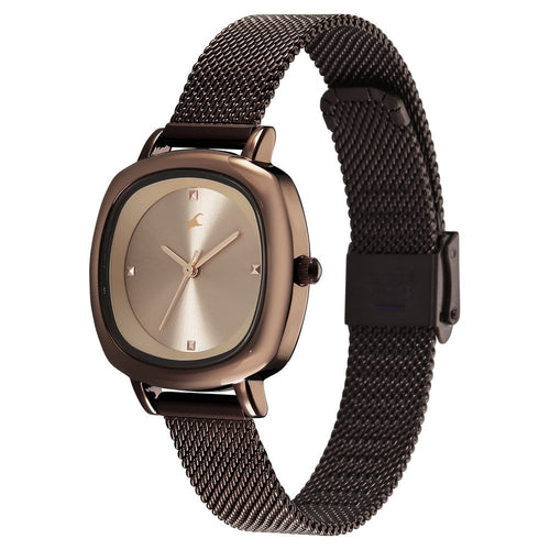 Fastrack Stunners Quartz Analog Brown Dial Brown Stainless Steel Strap Watch For Girls 68065QM01
