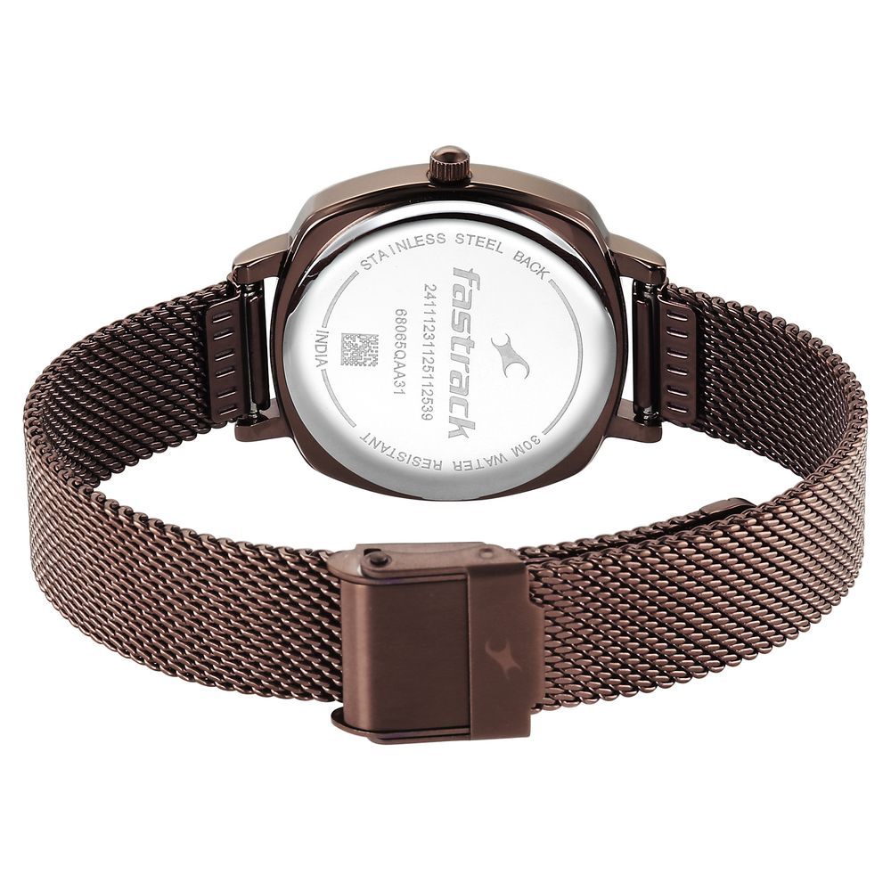 Fastrack Stunners Quartz Analog Brown Dial Brown Stainless Steel Strap Watch For Girls 68065QM01