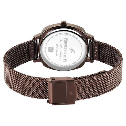 Fastrack Stunners Quartz Analog Brown Dial Brown Stainless Steel Strap Watch For Girls 68065QM01