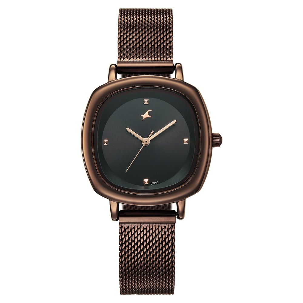 Fastrack Stunners Quartz Analog Black Dial Brown Stainless Steel Strap Watch For Girls 68065QM02