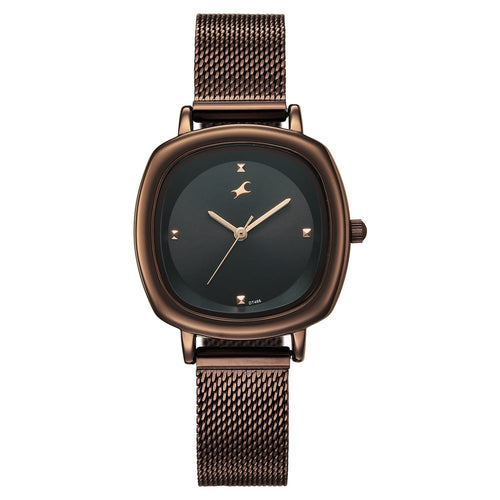 Fastrack Stunners Quartz Analog Black Dial Brown Stainless Steel Strap Watch For Girls 68065QM02