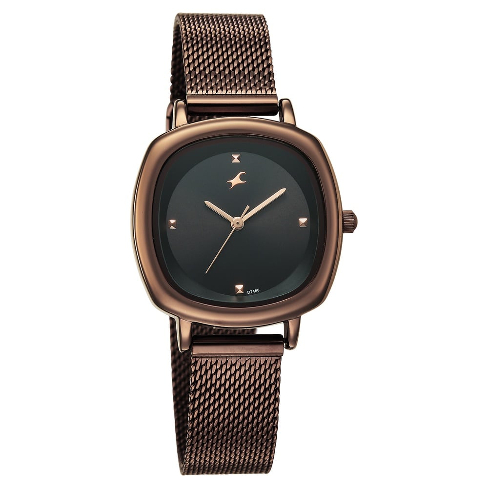 Fastrack Stunners Quartz Analog Black Dial Brown Stainless Steel Strap Watch For Girls 68065QM02
