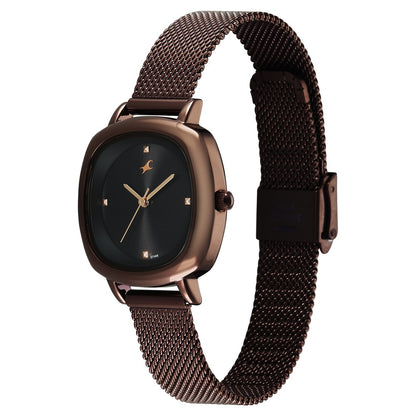 Fastrack Stunners Quartz Analog Black Dial Brown Stainless Steel Strap Watch For Girls 68065QM02