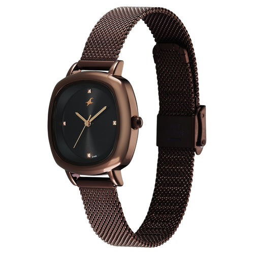 Fastrack Stunners Quartz Analog Black Dial Brown Stainless Steel Strap Watch For Girls 68065QM02