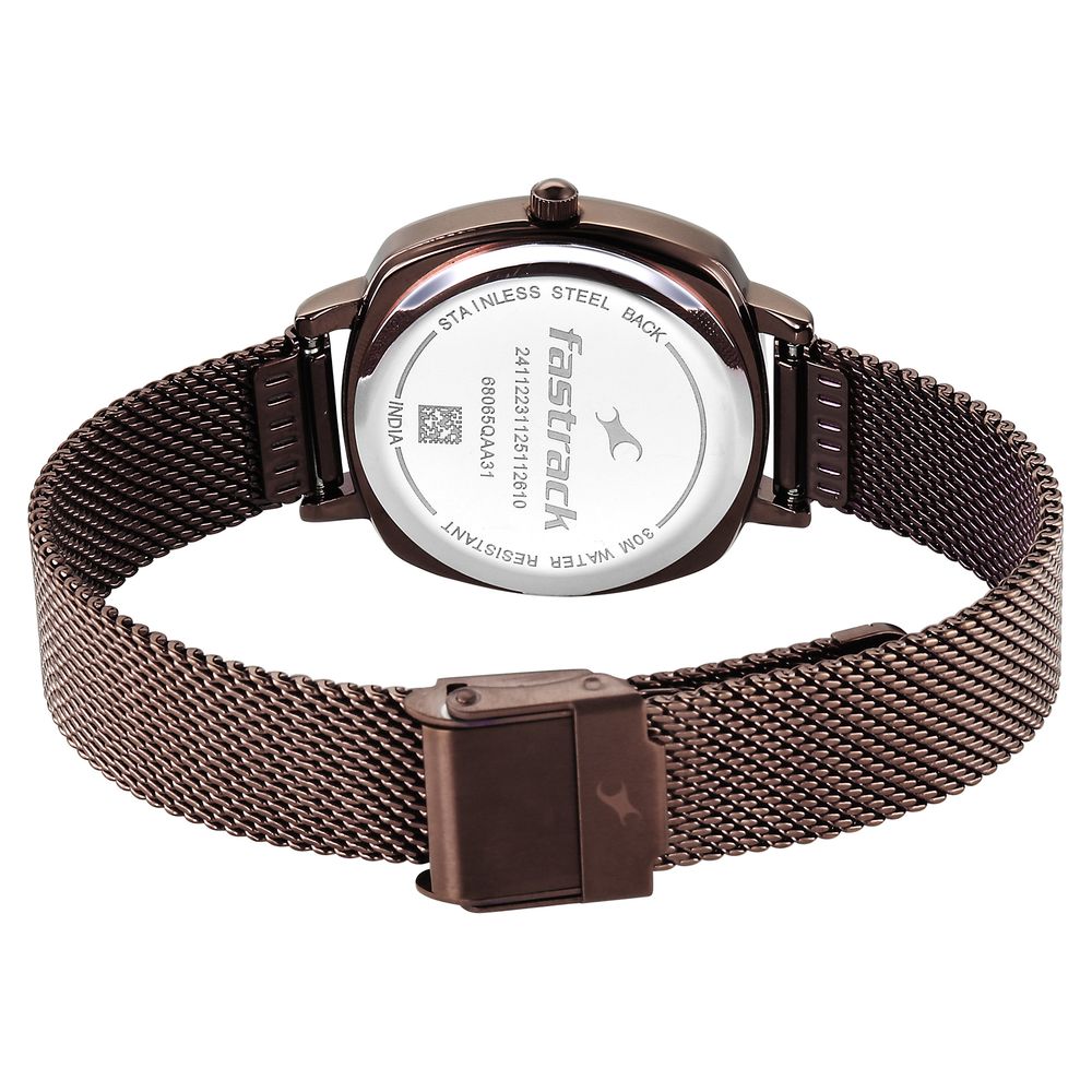 Fastrack Stunners Quartz Analog Black Dial Brown Stainless Steel Strap Watch For Girls 68065QM02