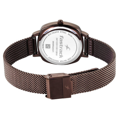 Fastrack Stunners Quartz Analog Black Dial Brown Stainless Steel Strap Watch For Girls 68065QM02