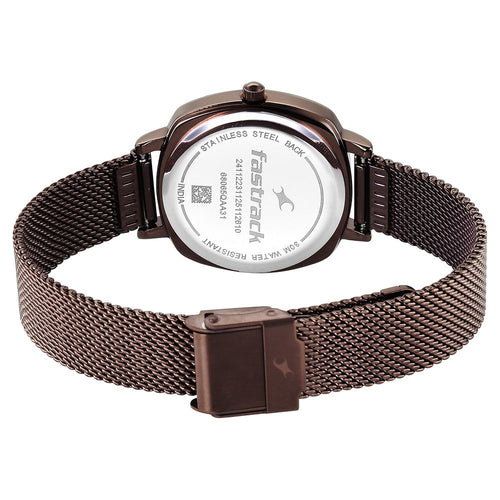 Fastrack Stunners Quartz Analog Black Dial Brown Stainless Steel Strap Watch For Girls 68065QM02