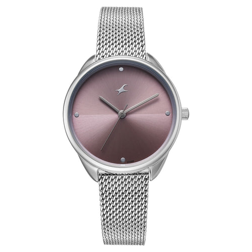 Fastrack Stunners Quartz Analog Purple Dial Silver Stainless Steel Strap Watch For Girls 68066SM02