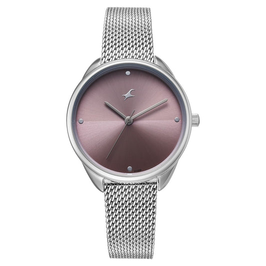 Fastrack Stunners Quartz Analog Purple Dial Silver Stainless Steel Strap Watch For Girls 68066SM02