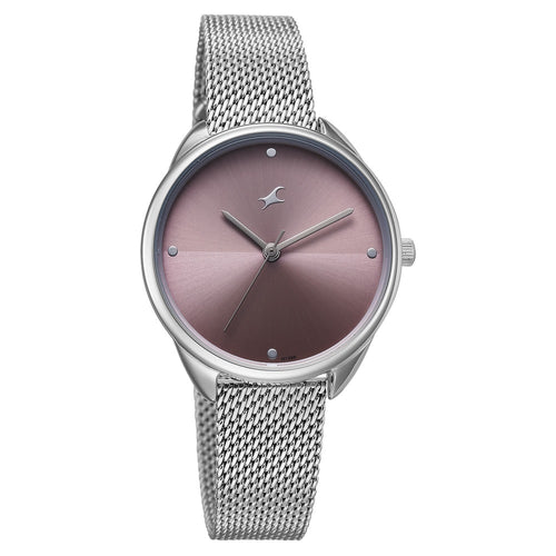Fastrack Stunners Quartz Analog Purple Dial Silver Stainless Steel Strap Watch For Girls 68066SM02