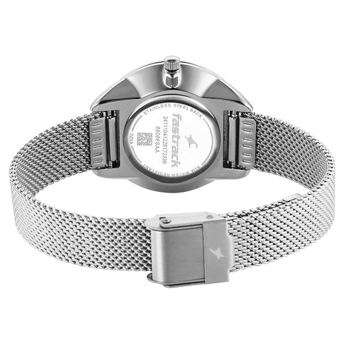 Fastrack Stunners Quartz Analog Purple Dial Silver Stainless Steel Strap Watch For Girls 68066SM02