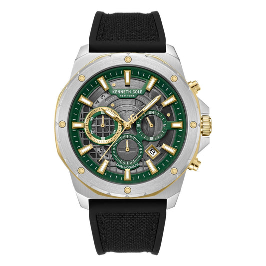 Kenneth Cole Quartz Analog Green Dial Black Silicone Strap Watch for Men KCWGO0087603MNW