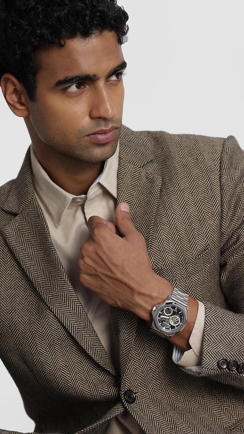 Kenneth Cole Automatic Blue Dial Silver Stainless Steel Strap Watch for Men NTKCWGY0013602MN