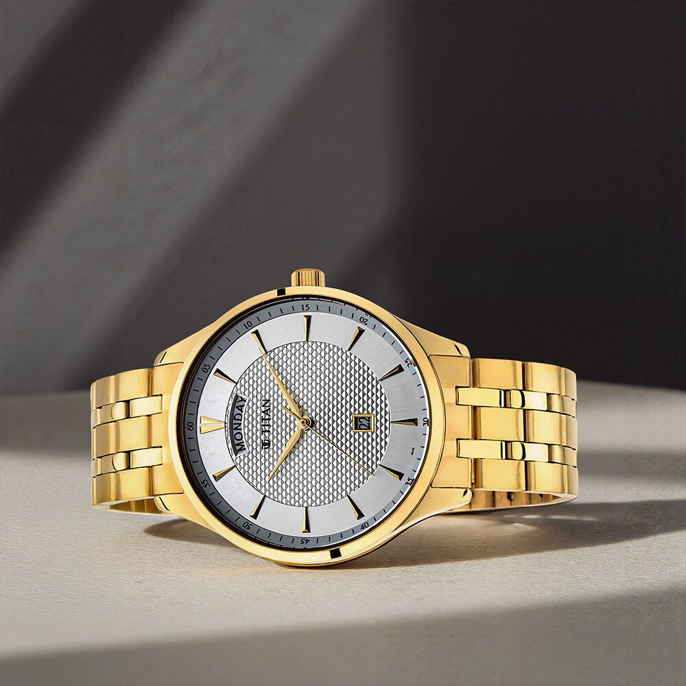 Titan Quartz Analog with Day and Date White Dial Stainless Steel Strap Watch for Men - NU90127YM01