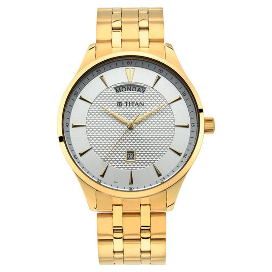 Titan Quartz Analog with Day and Date White Dial Stainless Steel Strap Watch for Men - NU90127YM01