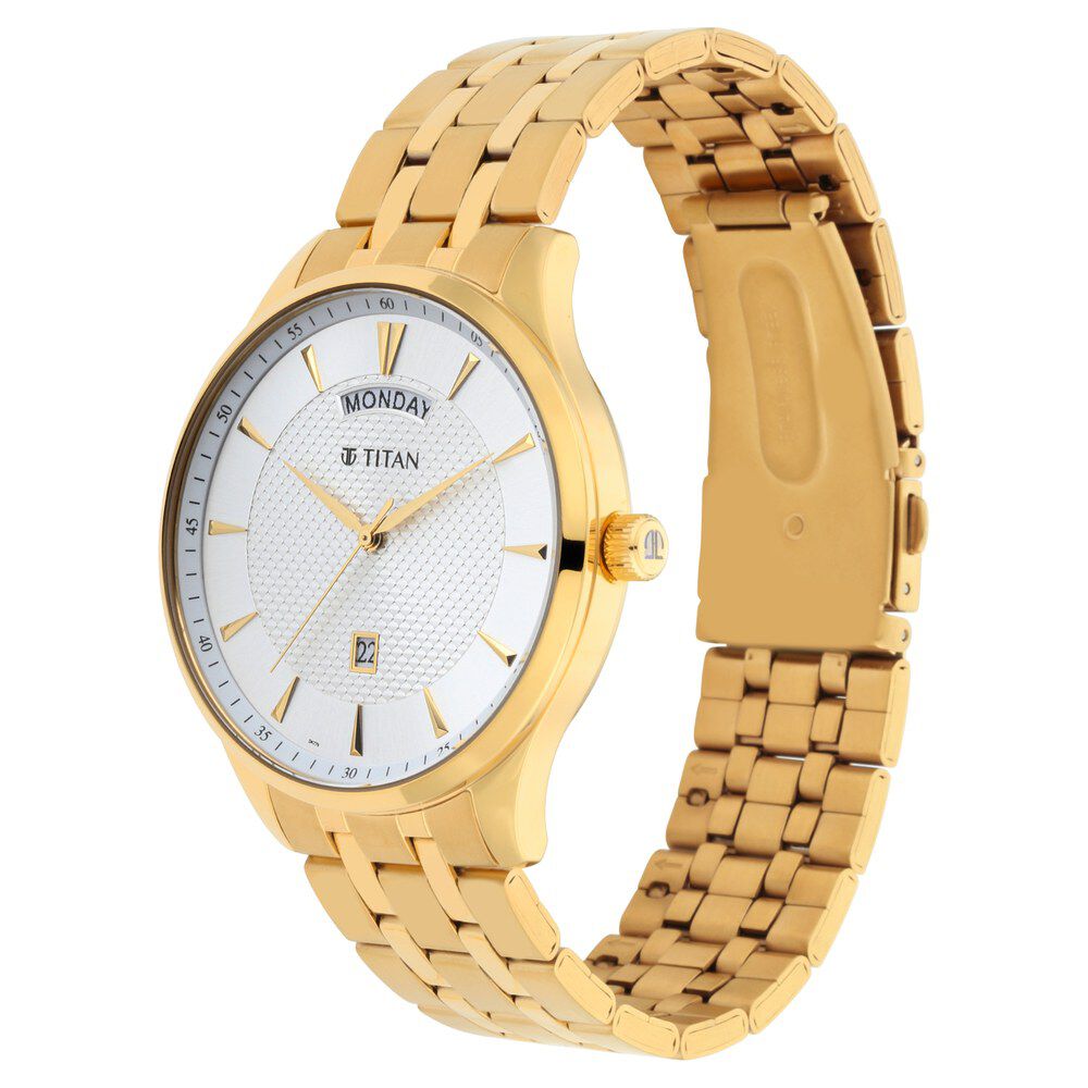 Titan Quartz Analog with Day and Date White Dial Stainless Steel Strap Watch for Men - NU90127YM01
