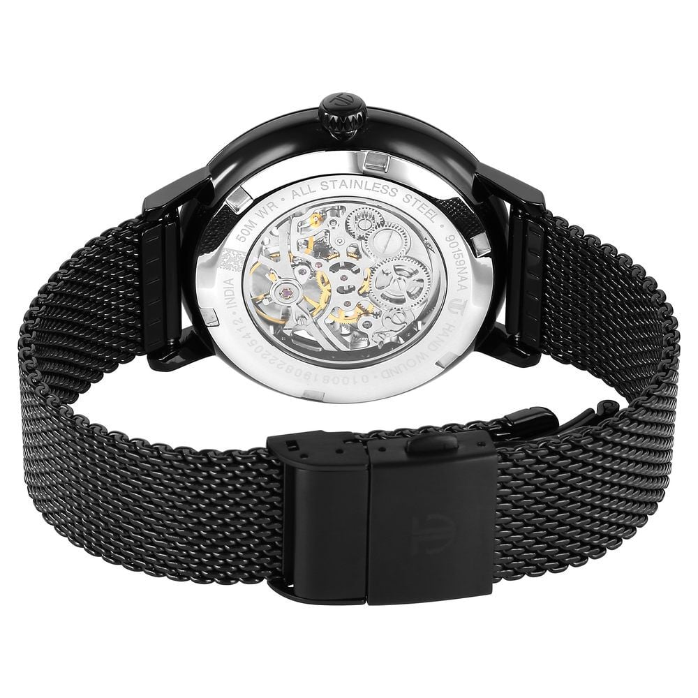 Titan Mechanical Slimline Black Dial Black Mesh Strap Watch for Men - NT90159NM01