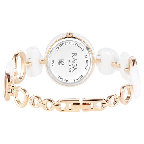 Titan Raga Ceramics Quartz Analog White Dial Metal & Ceramic Strap Watch For Women - NU95146KD05