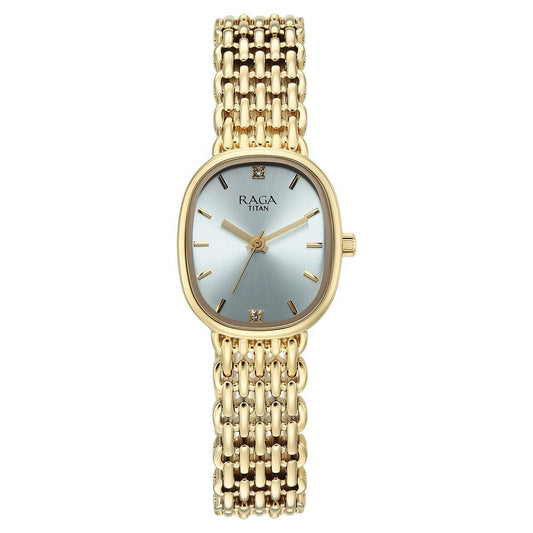 Titan Raga Spotlight Quartz Analog Blue Dial Golden Metal Strap Watch For Women - 95430YM01