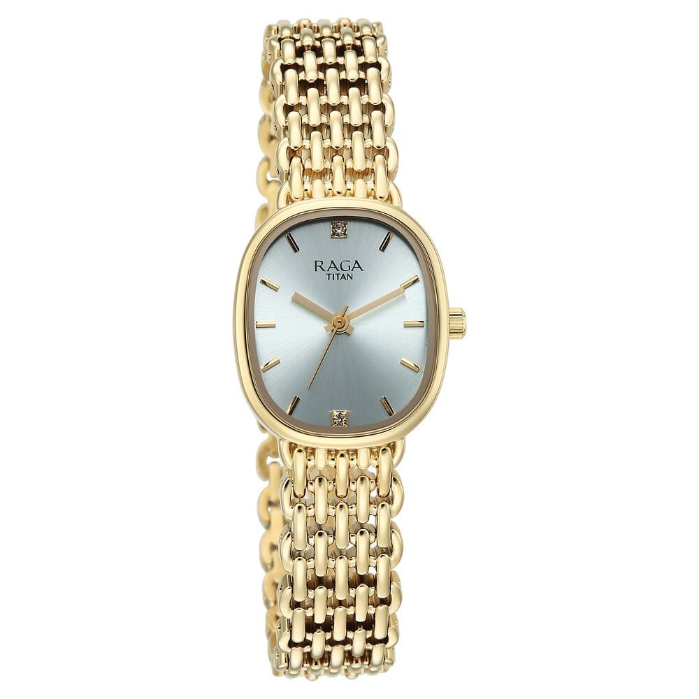 Titan Raga Spotlight Quartz Analog Blue Dial Golden Metal Strap Watch For Women - 95430YM01