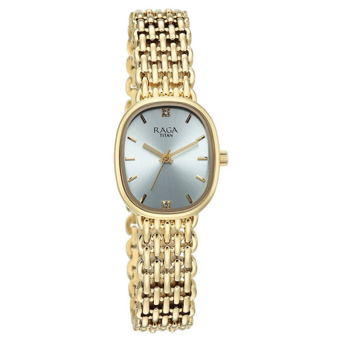 Titan Raga Spotlight Quartz Analog Blue Dial Golden Metal Strap Watch For Women - 95430YM01
